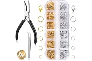 Ausbond 1200Pcs Silver and Gold with Pliers Jump Rings Jewelry Making Kit and Necklace Clasps Kit ，for Jewelry Making and Necklace Repair Supplies