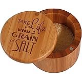 Totally Bamboo Salt Box, Take Life with a Grain of Salt, Etched Bamboo Container With Magnetic Lid For Secure Storage