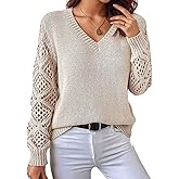Flamingals V Neck Sweaters for Women Long Sleeve Hollow Out 2025 Fashion Casual Pullover Sweater Tops