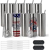 AGH 10 Pack 20oz Sublimation Straight Skinny Stainless Steel Vacuum Insulated Tumblers with Lid and Straw, Keeping Chilled up to 12 Hours