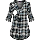 Joymom Maternity Rolled Long Sleeve Nursing Tops Tunic Blouses Breastfeeding