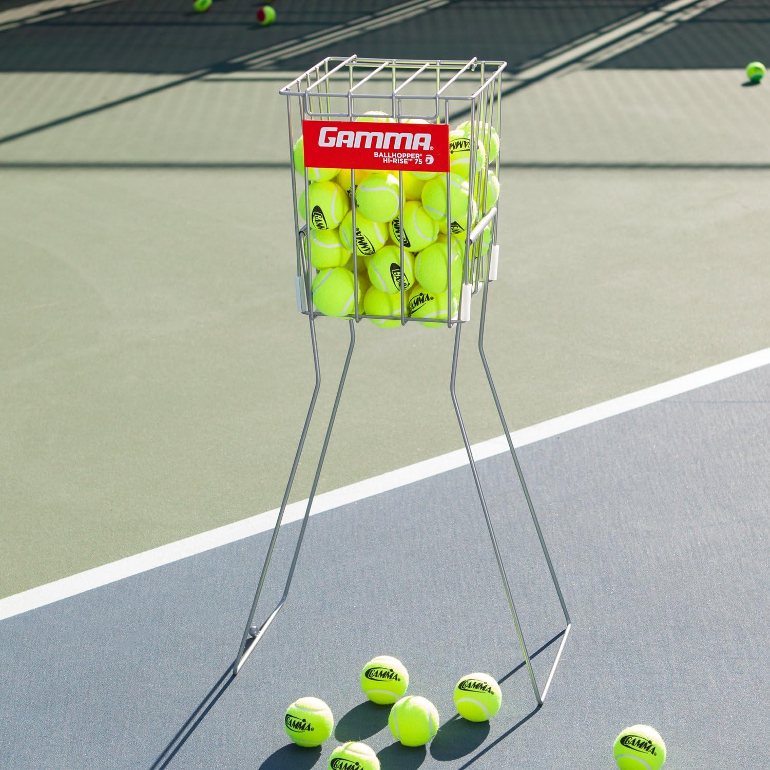 GAMMA Tennis Ball Hopper Hi-Rise 75| Silver Tennis Ball Holder W/ 75 Ball Capacity| Easy Pick Up- Fingertip Height Basket| Lid For Spill Prevention| Premium Tennis Accessories, Carriers & Ball Pick-ups : Tennis Ball Hoppers : Sports & Outdoors