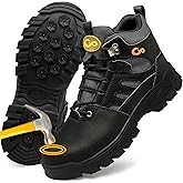 HARENCE Steel Toe Work Boots for Men: Comfortable &amp; Slip Resistant Lightweight Safety Boots - Durable Waterproof Construction Shoes