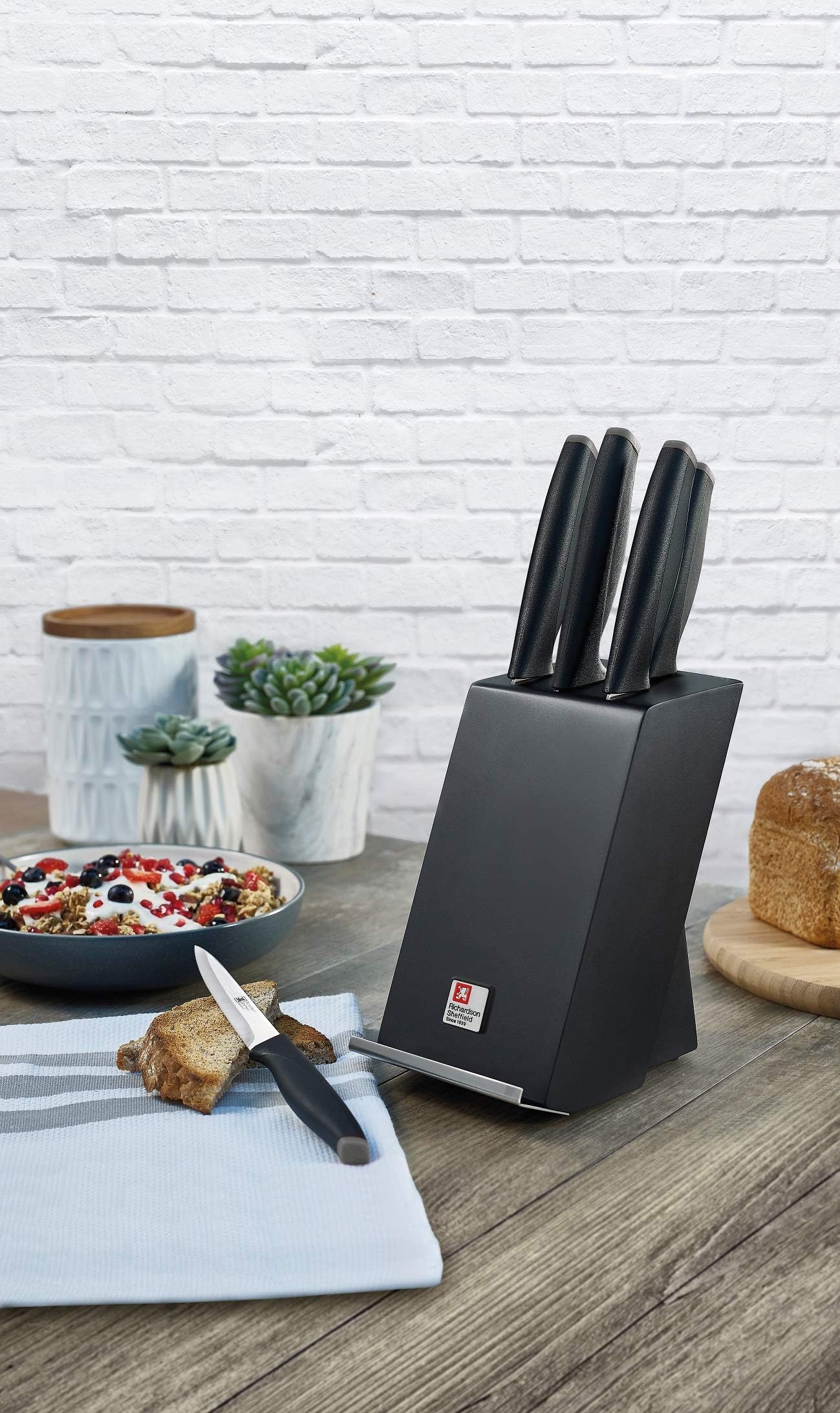 Richardson Sheffield Advantage 5 Piece Kitchen Knife Block Set Black with Table Stand