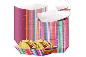 Engrowtic 50 Pcs Mexican Nacho Trays Disposable Food Trays Fiesta Party Decorations Assembled Paper Snack Trays Taco Boats for Candy Hot Dog Cinco De Mayo Birthday Mexican Party Supplies (3 lb)