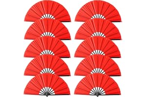 Oncpcare 10 Pcs Boots on The Ground Hand Fan Bulk, Folding Popping Clacking Fans for Line Dancing (Red)