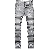XIMXIMMTIAN Mens Slim Fit Jeans Stretch Ripped Biker Jeans for Men Fashion Straight Comfort Flex Waist Casual Denim Pants