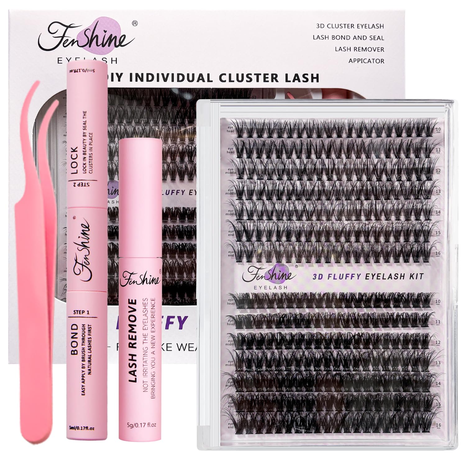 Fenshine Cluster Lashes Individual Lashes Wide Stem C/D Curl 9-15mm Length DIY Eyelash Extension Individual Soft False Lashes for Personal Use at Home (White Box, 40D+600)