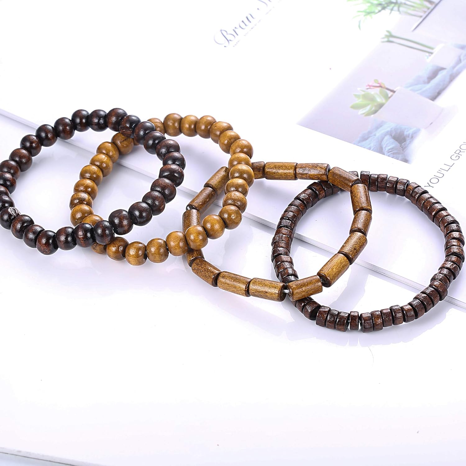 Finrezio 24 Pcs Braided Leather Bracelet Set for Women Men Wristbands Boho Ethnic Tribal Linen Hemp Cords Beads Wrap Bracelets String Handmade Jewelry: Jewelry