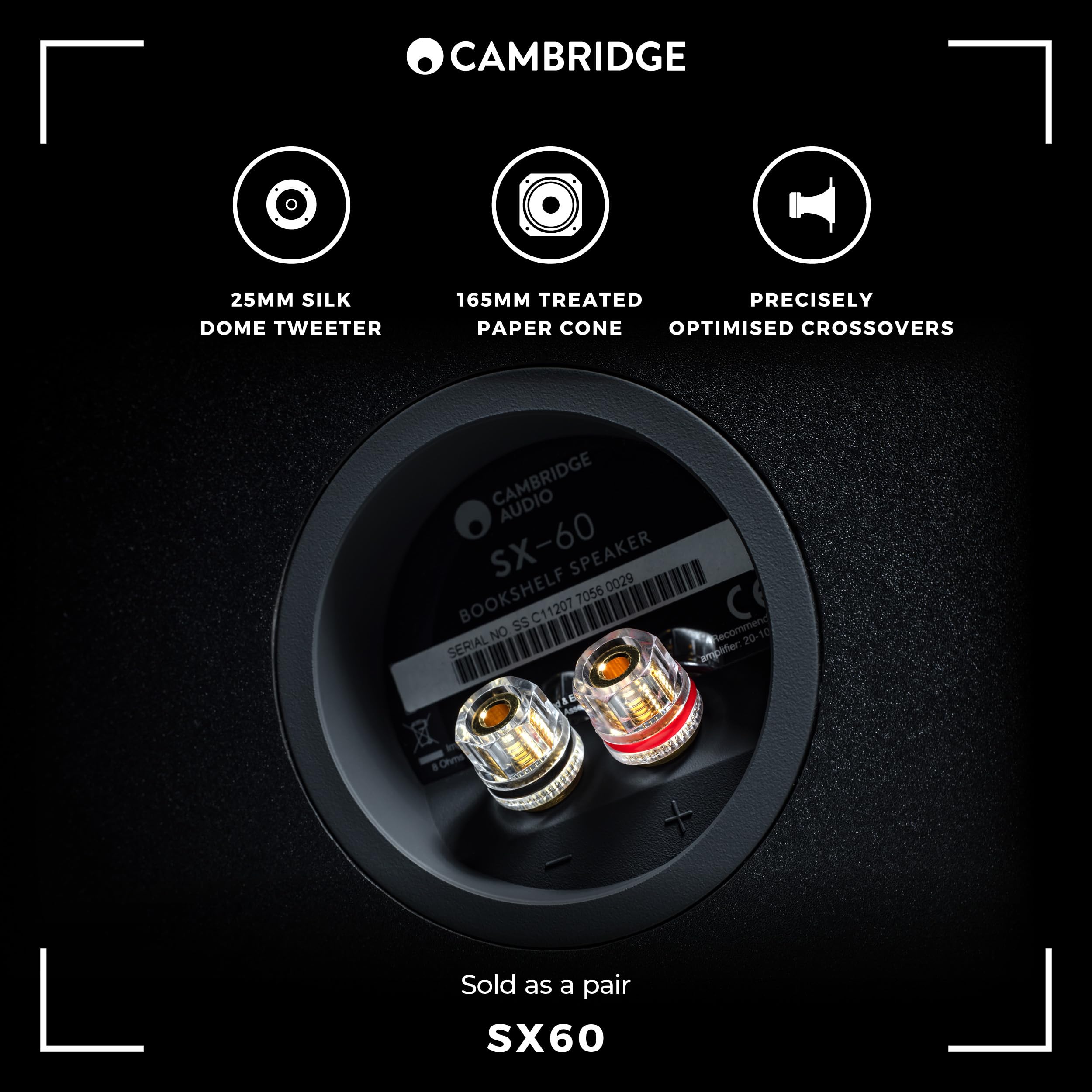 Cambridge Audio SX-60 Bookshelf Speaker | 100 Watt Home Theater Compact Speakers | Pair (Matte Black)