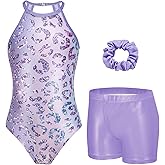 Zaclotre Gymnastics Leotards for Girls Sparkly Sleeveless Clasp Back Dance Leotard Unitards with Tumbling Shorts