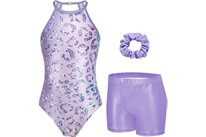 Zaclotre Gymnastics Leotards for Girls Sparkly Sleeveless Clasp Back Dance Leotard Unitards with Tumbling Shorts