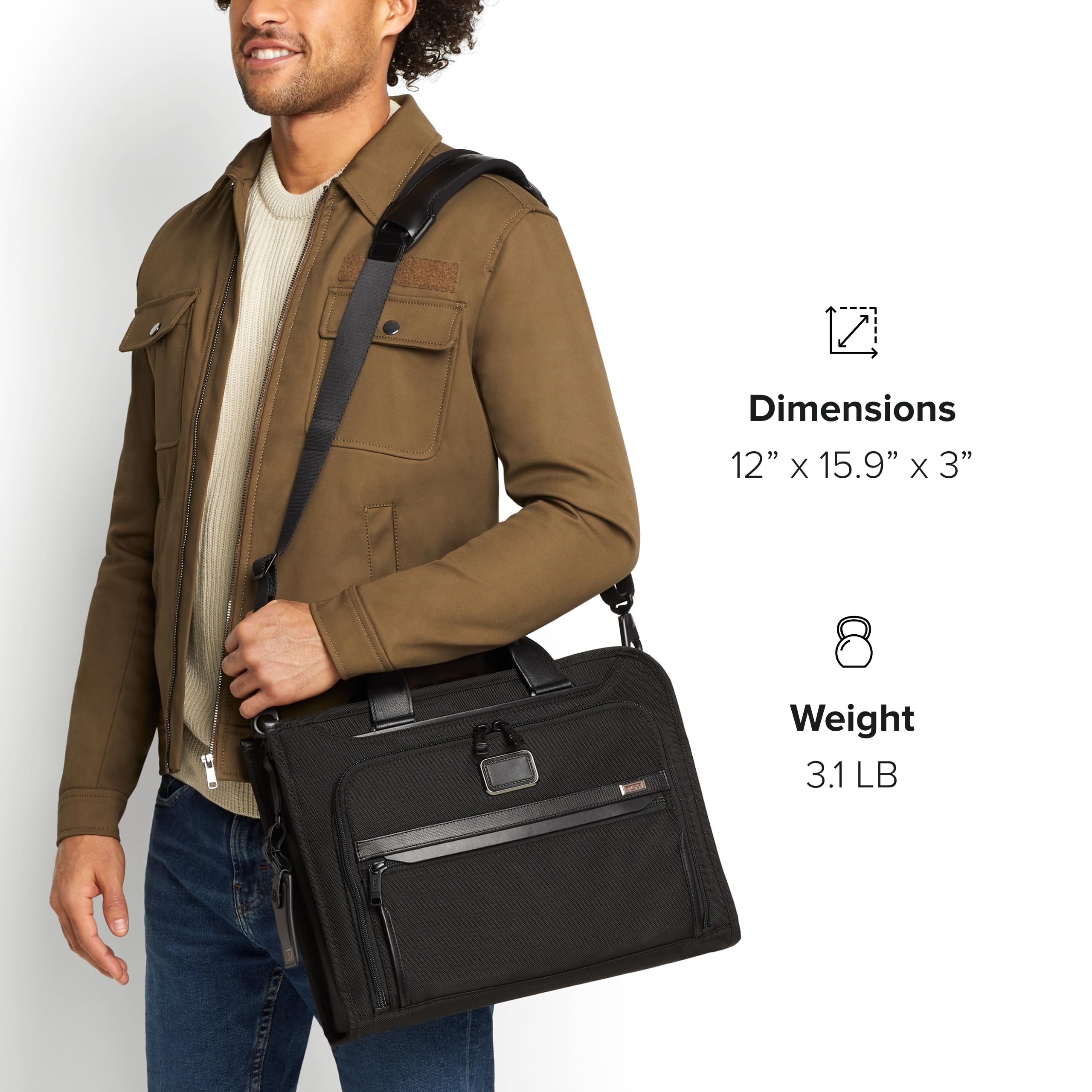 TUMI Alpha Slim Deluxe Portfolio - Men's Compact Travel & Office Briefcase - Laptop and Tablet Bag - Black