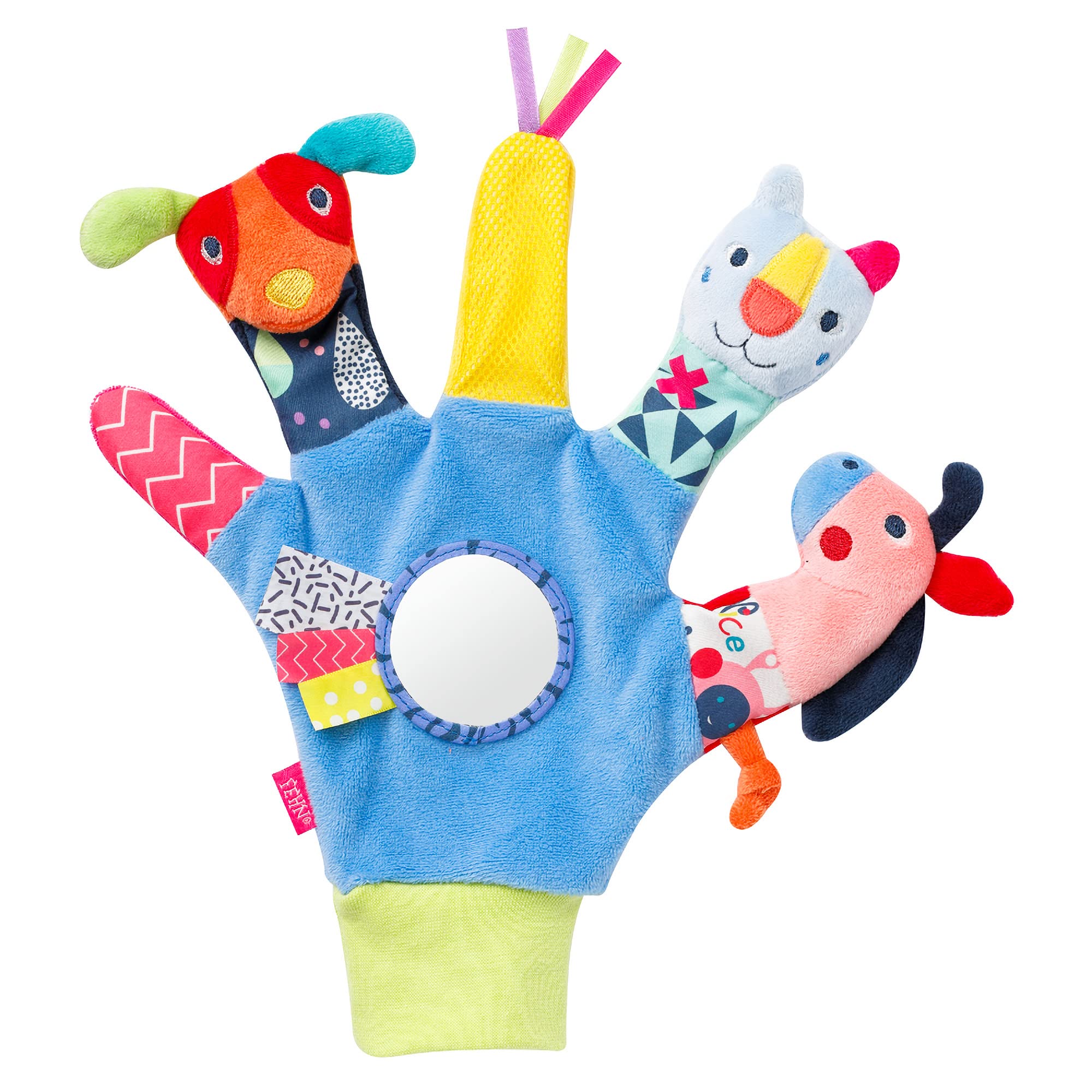Fehn 055429 COLOR Friends Play Glove – Finger Puppet Glove for the Right Hand – for Babies and Toddlers from Newborns Upwards – Size : 26 cm