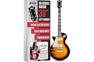 LyxPro 39” Left Hand SB Series Electric Guitar, LP Style for Beginner, Intermediate & Pro Players Solid Body Guitar, Bonus 2-