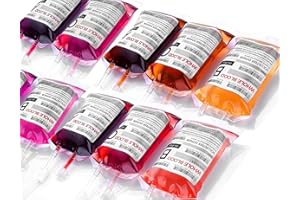 Blood Bags for Drinks, WYNK Live Blood of Theme Parties 350ML x 10 IV Bags with Syringe Halloween Party Cups for Halloween Zombie Party Christmas Carnival Theme Parties Children Funny Decoration