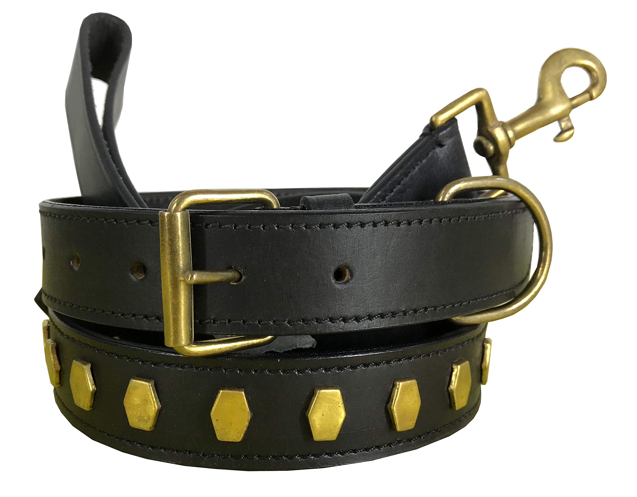 BRADLEY CROMPTON Genuine Leather Matching Pair Dog Collar and Lead Set S