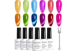 RARJSM 9D Neon Cat Eye Gel Nail Polish Set 6 Colors Velvet Silver Glitter Bright Orange Blue Red Green Rose Purple Ice Gel Polish with Magnet Stick UV LED Curing Requires Soak Off Home Salon Diy