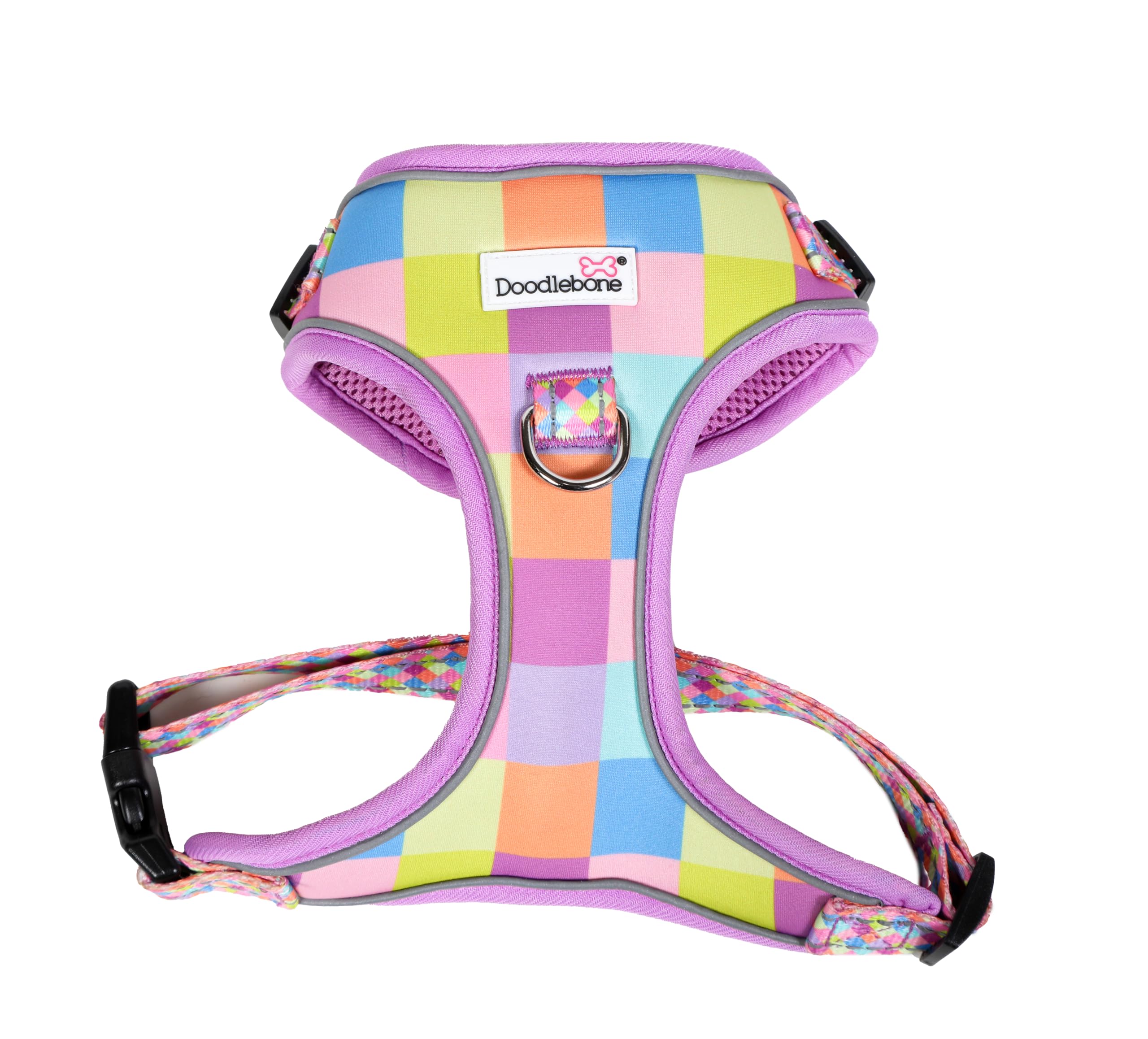 Doodlebone - Adjustable Airmesh Harness - Over Head Dog Harness with Adjustable Neck and Chest, Dual D Rings, Breathable Mesh and Reflective Trim for Everyday Walkies - Size 6-9 - Retro