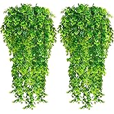 Direkame Fake Plants 2 Pack Artificial Hanging Plants, Faux Eucalyptus Plants Plastic Leaves Greeny Decor for Indoor Outdoor Walls, Patio Decor Porch Decor, Weddings and Halloween Christmas Decoration