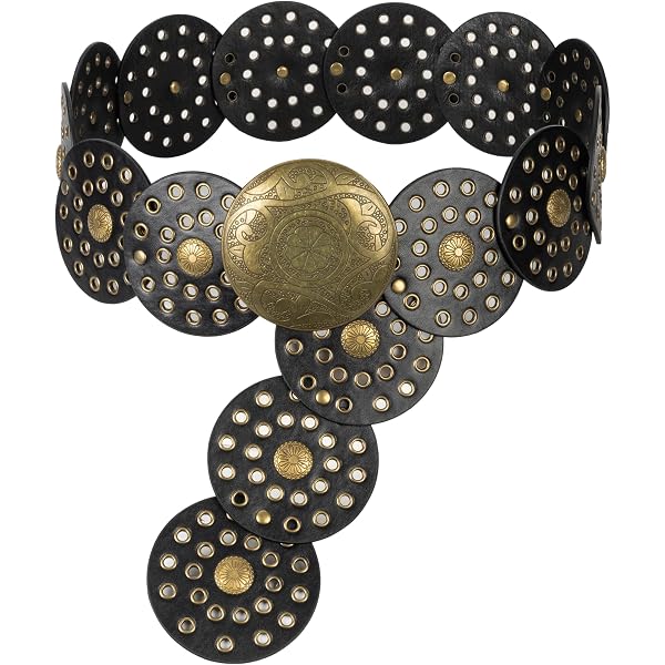 5649 Wide Disc Belt For Women Vintage Leather Hollow Out Round Western Suyi Wide Disc Belt for Women Leather Hollow Out Round Belts  main image 4