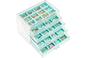 ProCase Acrylic Earring Organizer Jewelry Organizer Box with 5 Drawers, Clear Stackable Jewelry Holder Earring Storage Case w