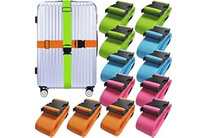 Ikaufen 12 Pack Luggage Straps Suitcase Belts Straps Wide Adjustable Packing Straps Travel Belts Accessories for Business Traveling Packing (Multicolor)