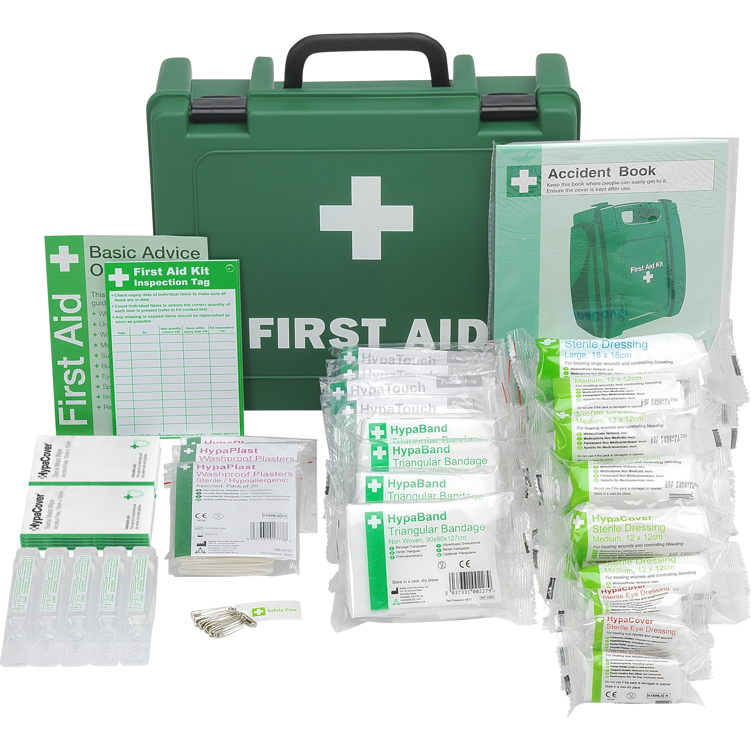 Safety First Aid Group Workplace First Aid Kit (Medium 11-20 Persons) Economy HSE-Compliant with Inspection Tags, Accident Book, Wall Bracket, Extra Plasters