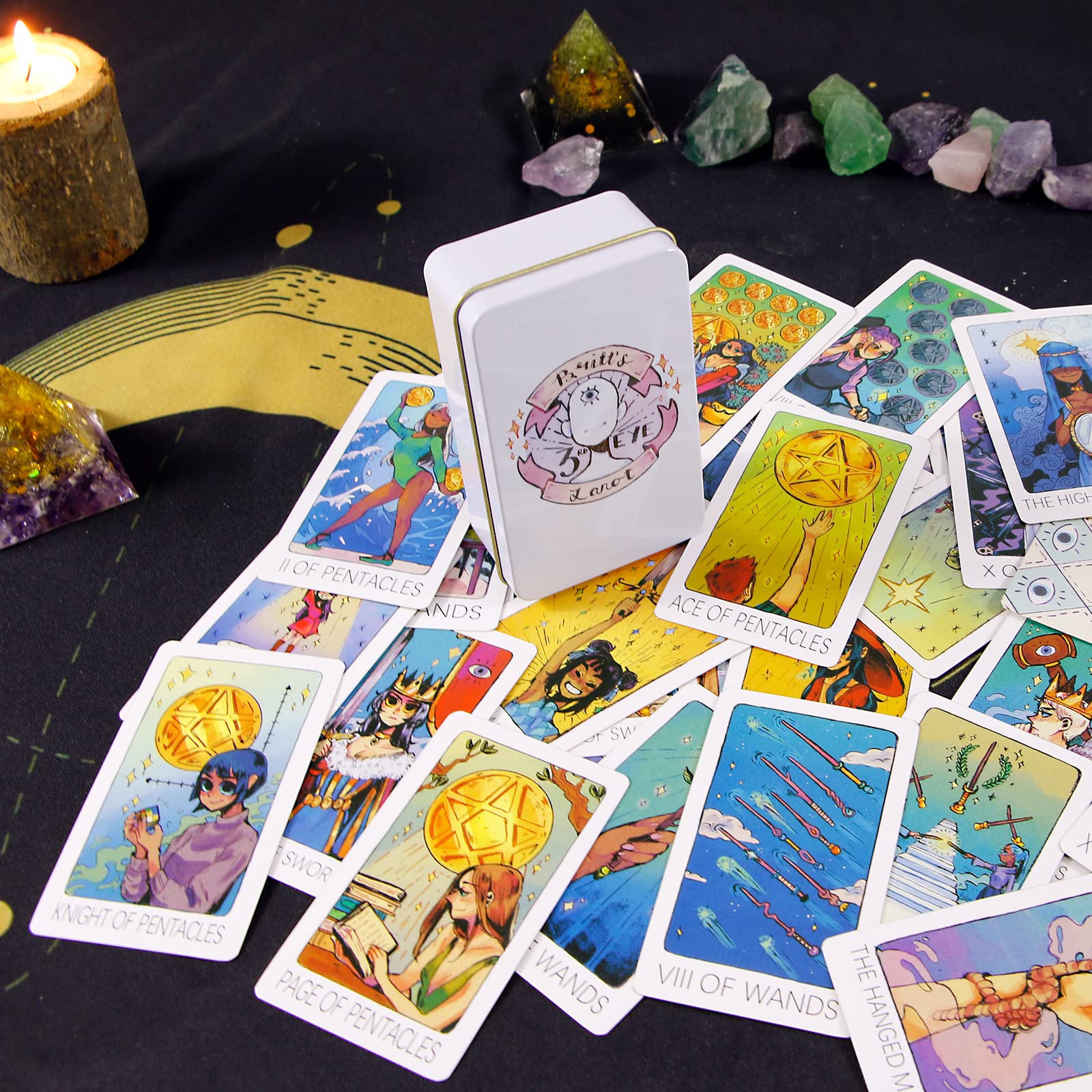 Atesswy Britt's Third Eye Tarot Deck in A Tin - 78 Tarot Cards (Limited Edition Gold Gilded)