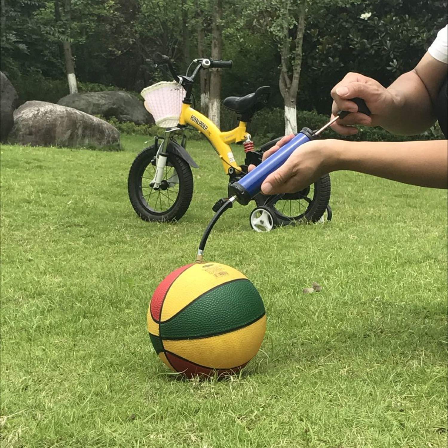 Portable Ball Pump, Air Pump with 4 Needles 2 Nozzle 1 Extension Hose Great for Basketball Football Volleyball Soccer