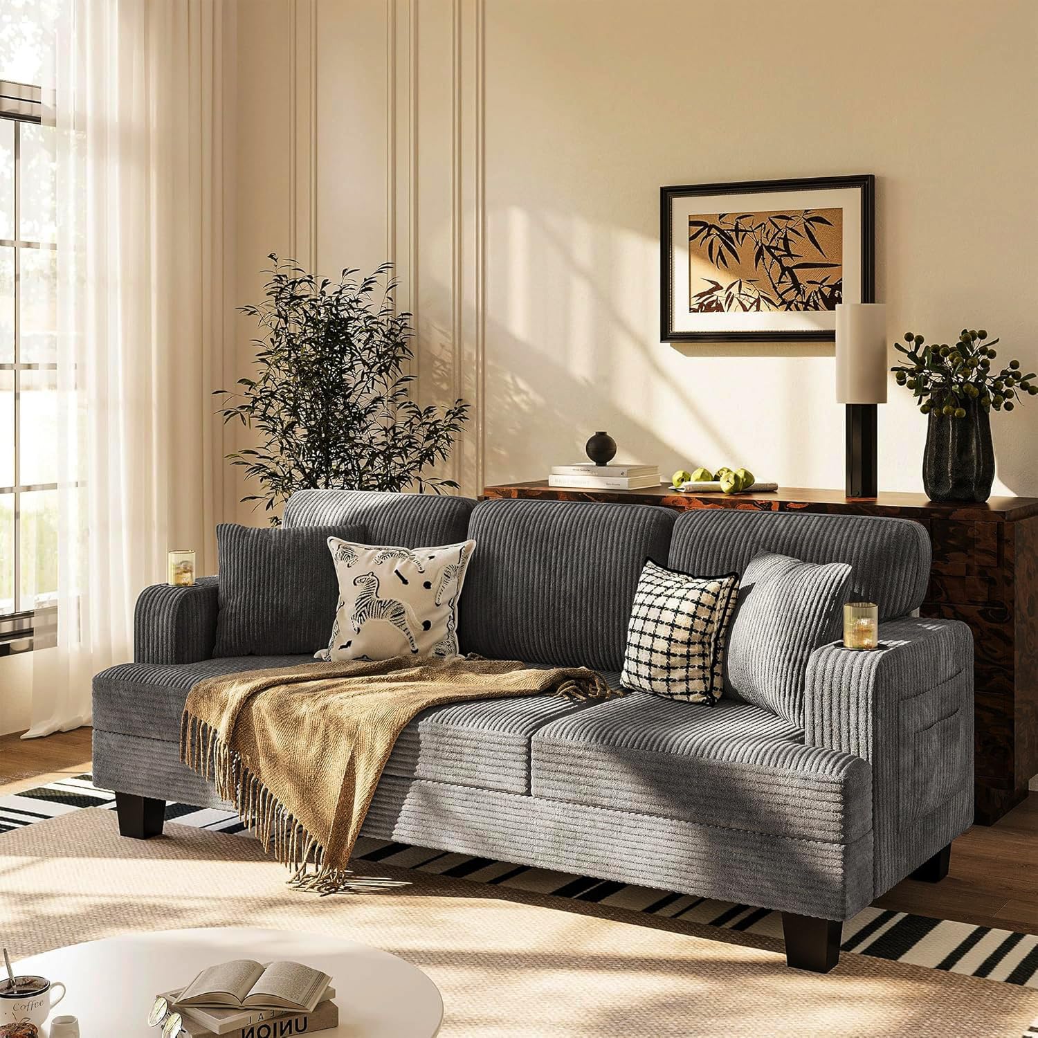 Photo 1 of *** USED/UNKNOWN MISSING HARDWARE***Homall Couches for Living Room, 83" Couch with Soft Deep Seats, Modern Sofa 3 Seater in Corduroy for Apartment, Bedroom (Charcoal Gray)