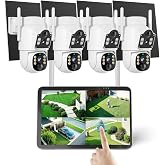Hiseeu Security Camera, 4MP Solar Security Cameras Wireless Outdoor | Auto Tracking, Dual-Lens, 10" Touchscreen, 2.4 &amp; 5GHz WiFi Pro, 4 Cam-Kit, 2 Way Audio, 500GB HDD, 0 Monthly Fee