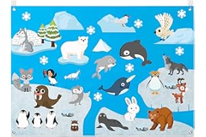 WATINC 46Pcs Polar Animals Felt Board Story Set Arctic Antarctica Ocean Animal Bear Penguin Whale Preschool Large Wall Storyboard Early Learning Play Kit Hanging Gift for Toddlers Kids 41 x 30 Inch