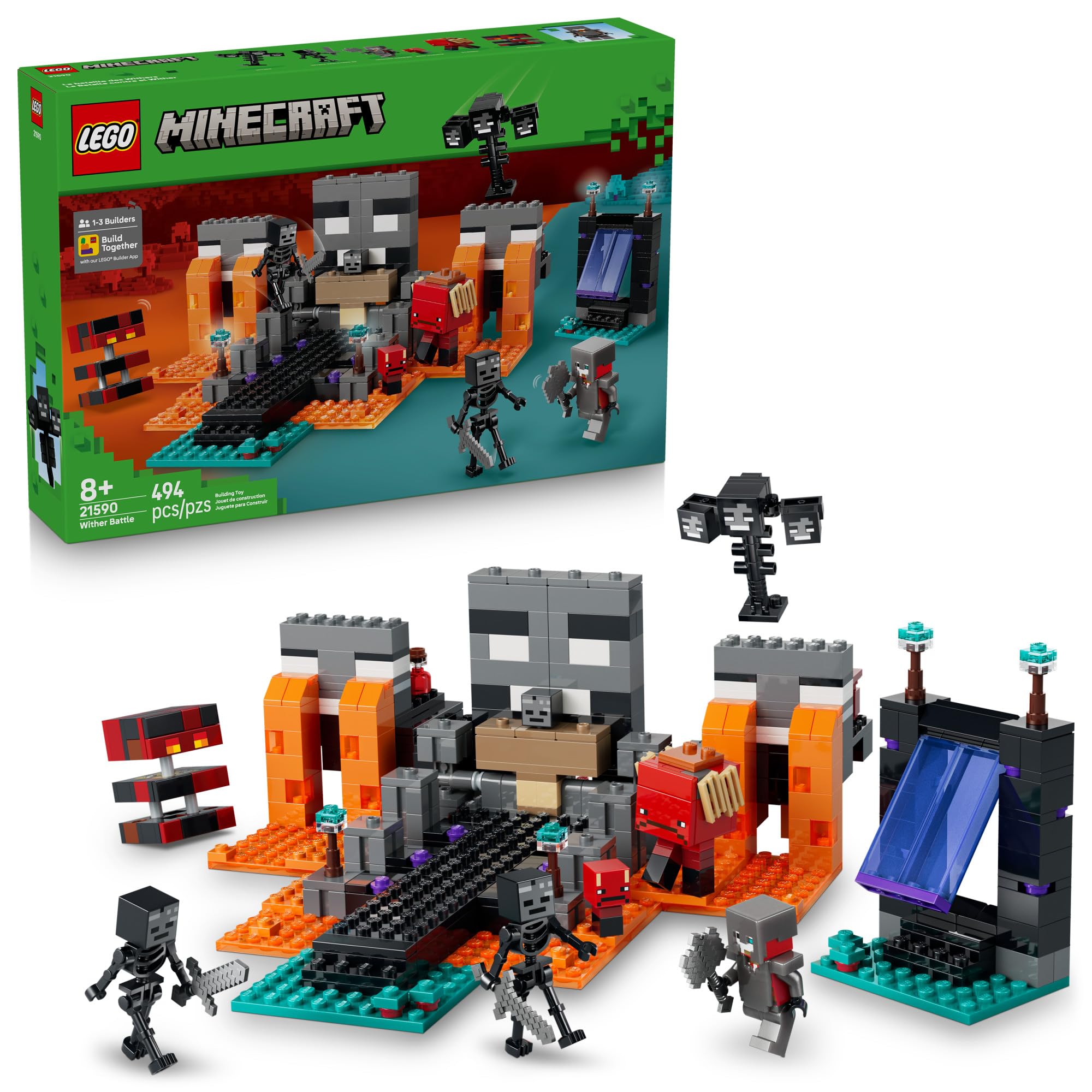 LEGO Minecraft Wither Battle Juguete de construcción y juego de simulación para niños y niñas - Juego de videojuegos y figuras de juguete para niños, a partir de 8 años - Con minifigura de guerrero carmesí y más - Idea de regalo para cumpleaños - 21590