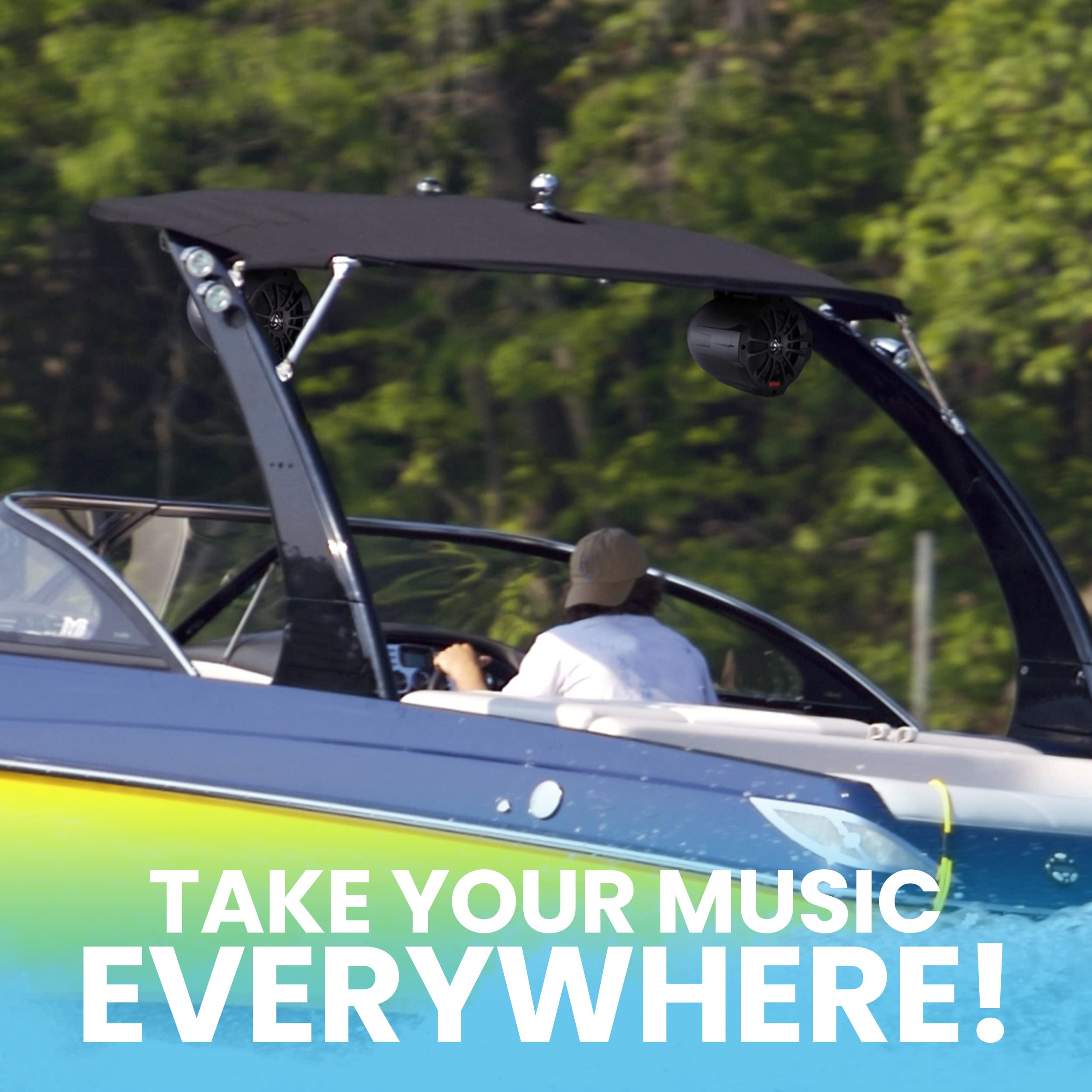 BOSS Audio Systems B62ABT ATV UTV Marine Weatherproof Waketower System - Amplified, 6.5 Inch Stereo Speakers, Full Range, 2 Way, Tweeters, Bluetooth, IPX5 Rated, Sold in Pairs, for Boat, Wake Tower