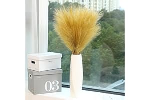 Wertuirk 9 Stems Gold Pampas Grass - 38 Inch Tall Faux Pompous Grass Decor, Large Artificial Pompas Floral for Wedding Flower Arrangement,Great Gatsby Party Decorationsa and Home Decor (Gold)