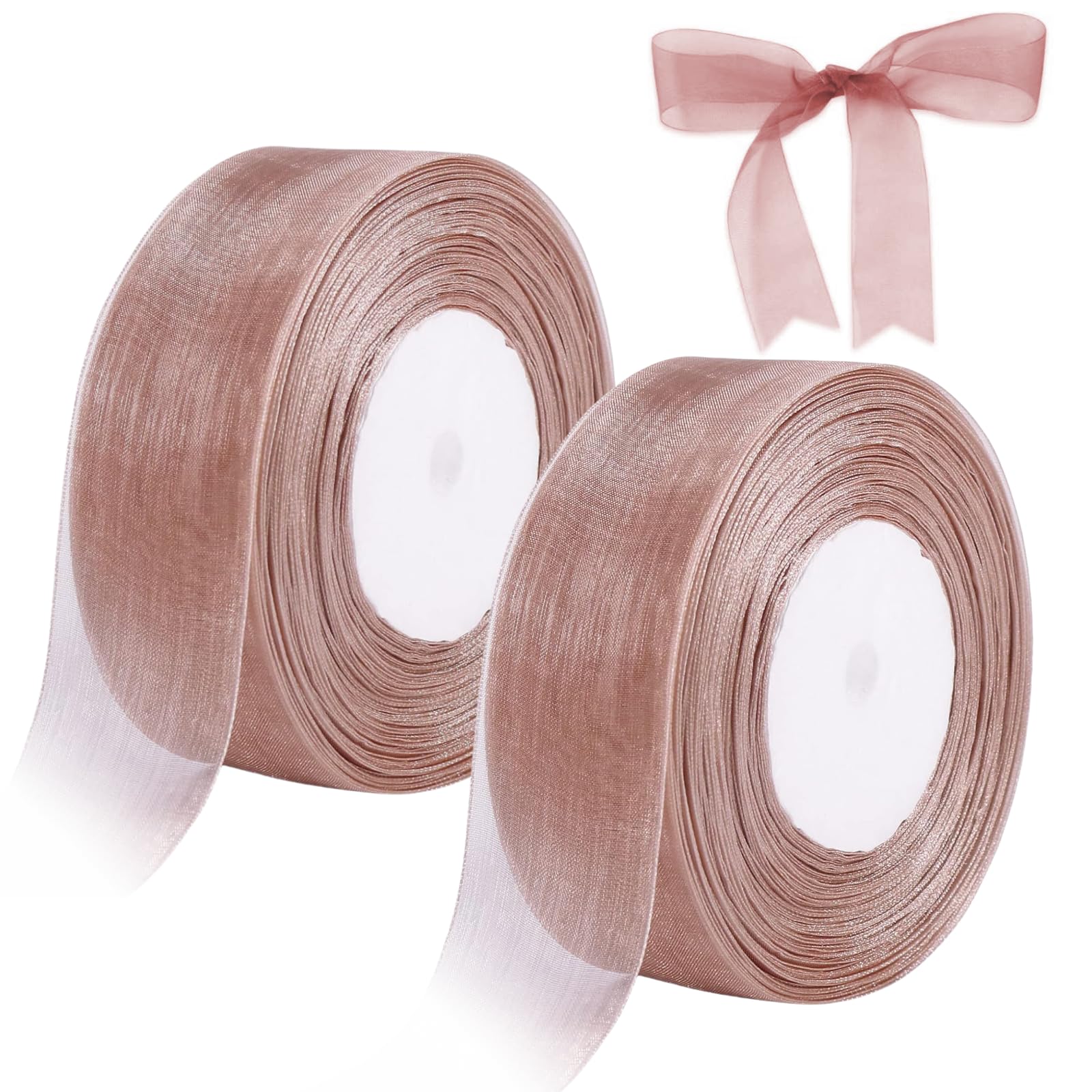 Rose Pink Ribbon for Gift Wrapping, 2 Rolls (40mm x 50 Yards) Double Faced Chiffon Ribbons for Crafting, Christmas Wedding Cake Decoration and DIY Bows Crafts (Total 100 Yards)