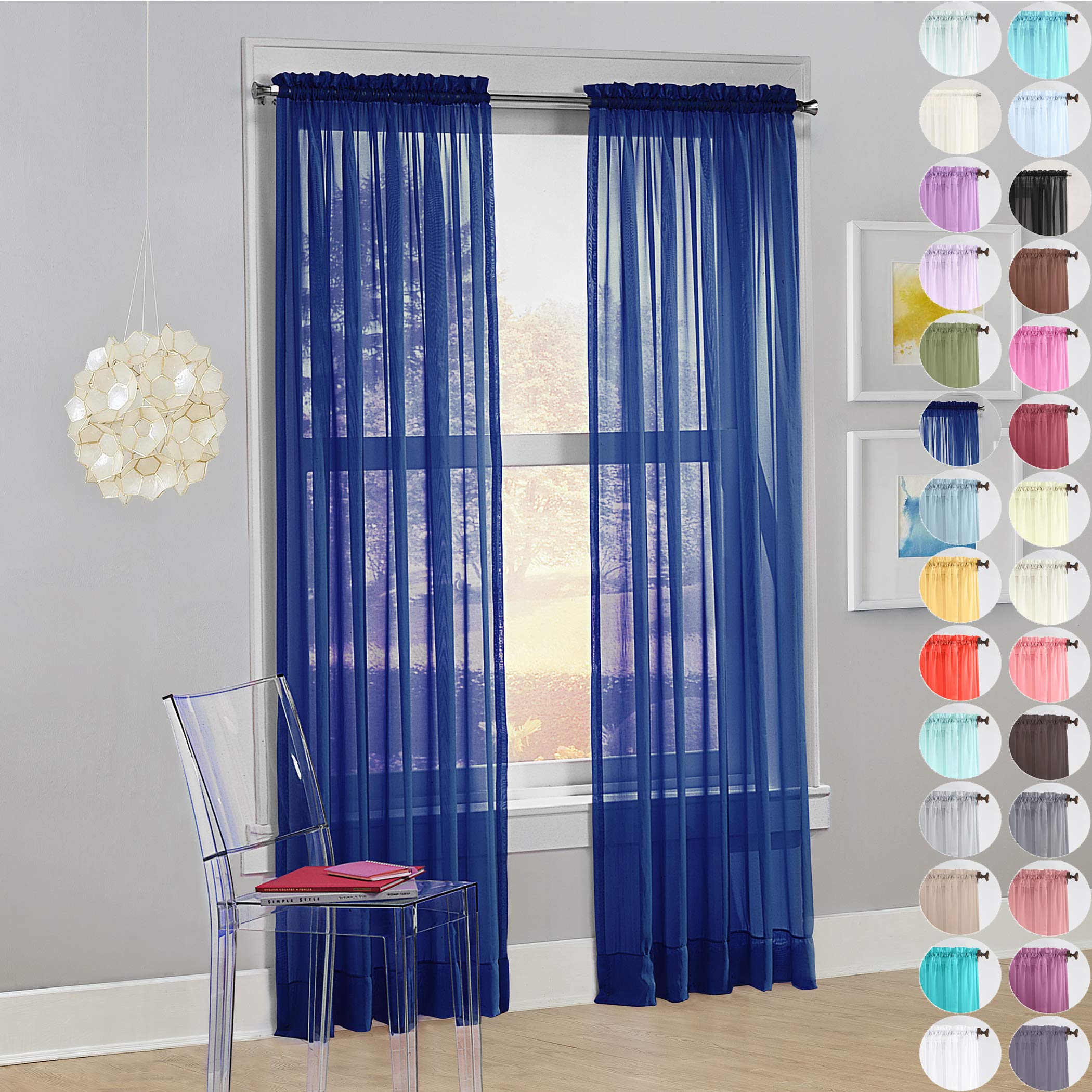 Megachest a pair of slot top voile curtains (Navy, 56" wideX63 drop 2 Panels)