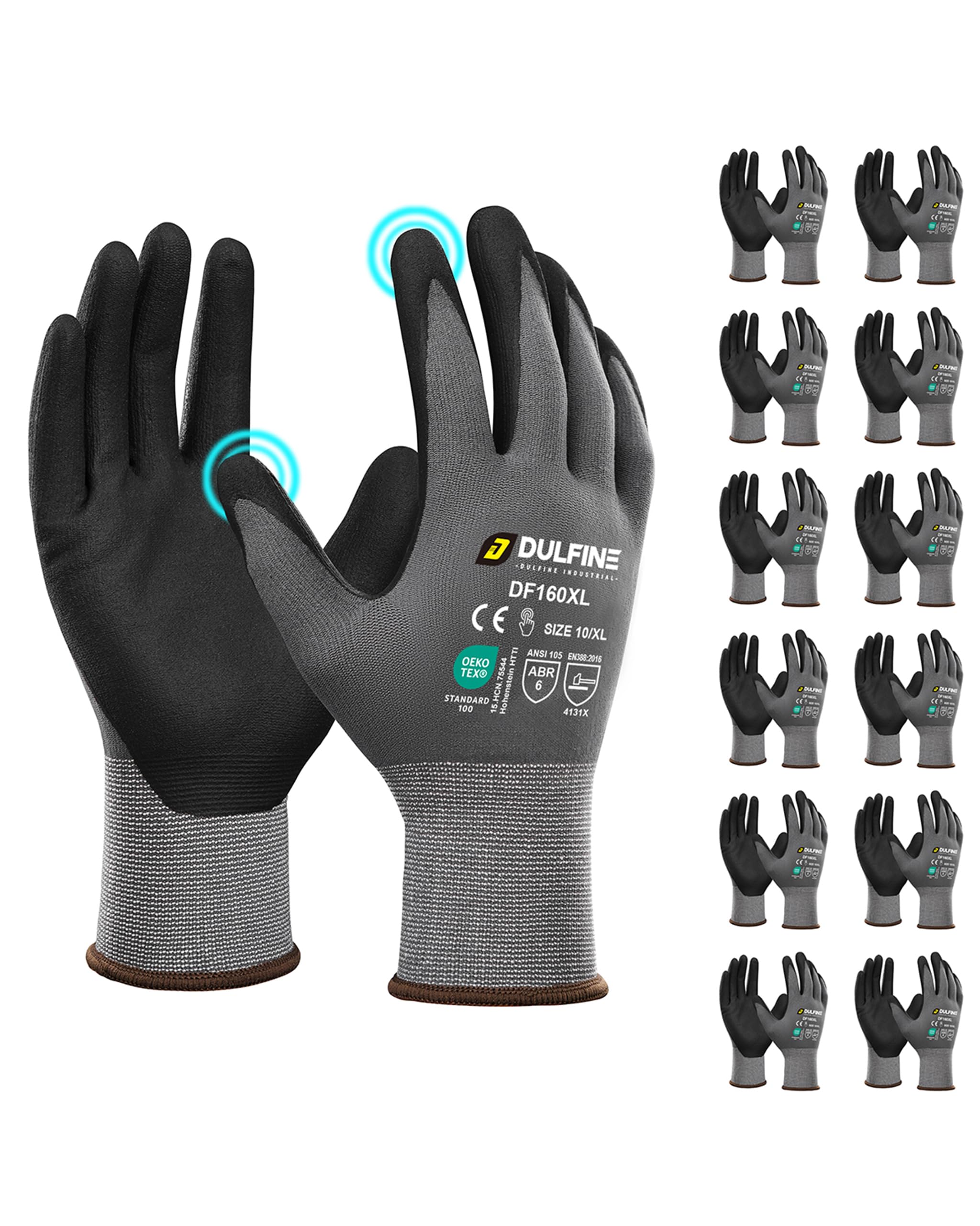Photo 1 of DULFINE Safety Work Gloves MicroFoam Nitrile Coated-12 Pairs Pack,Seamless Knit Nylon Glove with Black Micro-Foam Nitrile Grip,Ideal for General Purpose,Automotive,Home Improvement,Painting(Medium)
