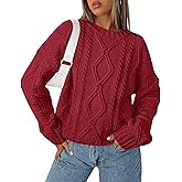 BTFBM Casual Women Long Sleeve Sweater 2026 Fall Ribbed Knit Pullover Loose Crewneck Cable Sweater Jumper Tops
