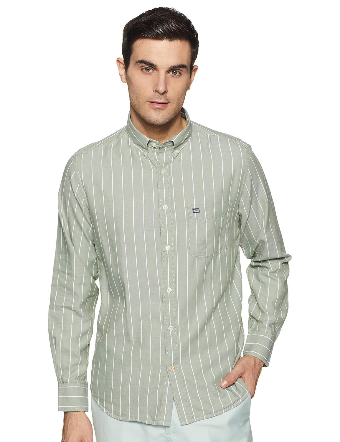 Buy Arrow Green Button Down Collar Striped Casual Shirt at Amazon.in