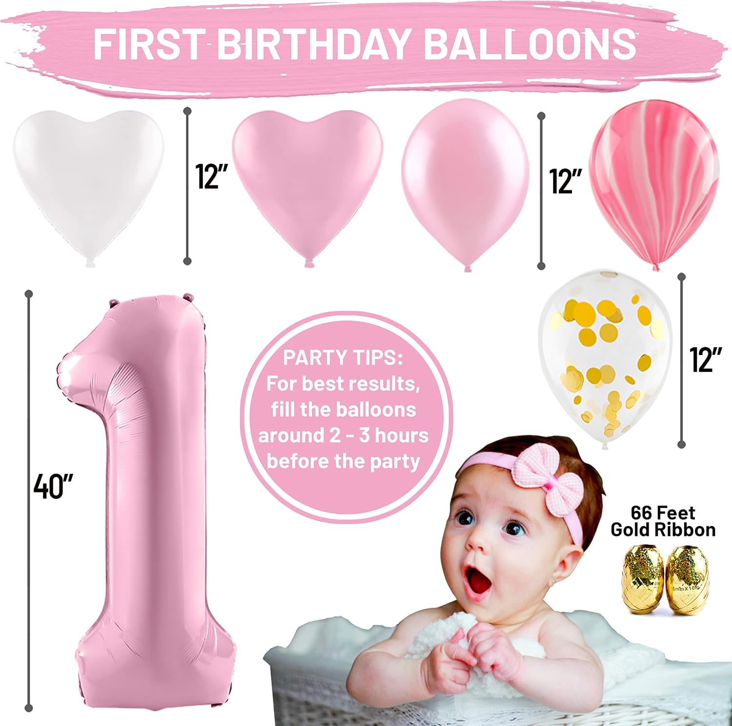 1st Birthday Girl Decorations WITH Birthday Crown- Baby First Birthday ...