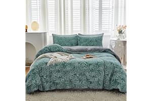 WARMDERN Velvet Duvet Cover King Green Duvet Cover King Size Soft Breathable Flannel Duvet Cover Set 3 Pieces with Zipper Closure Corner Ties(Green, King)