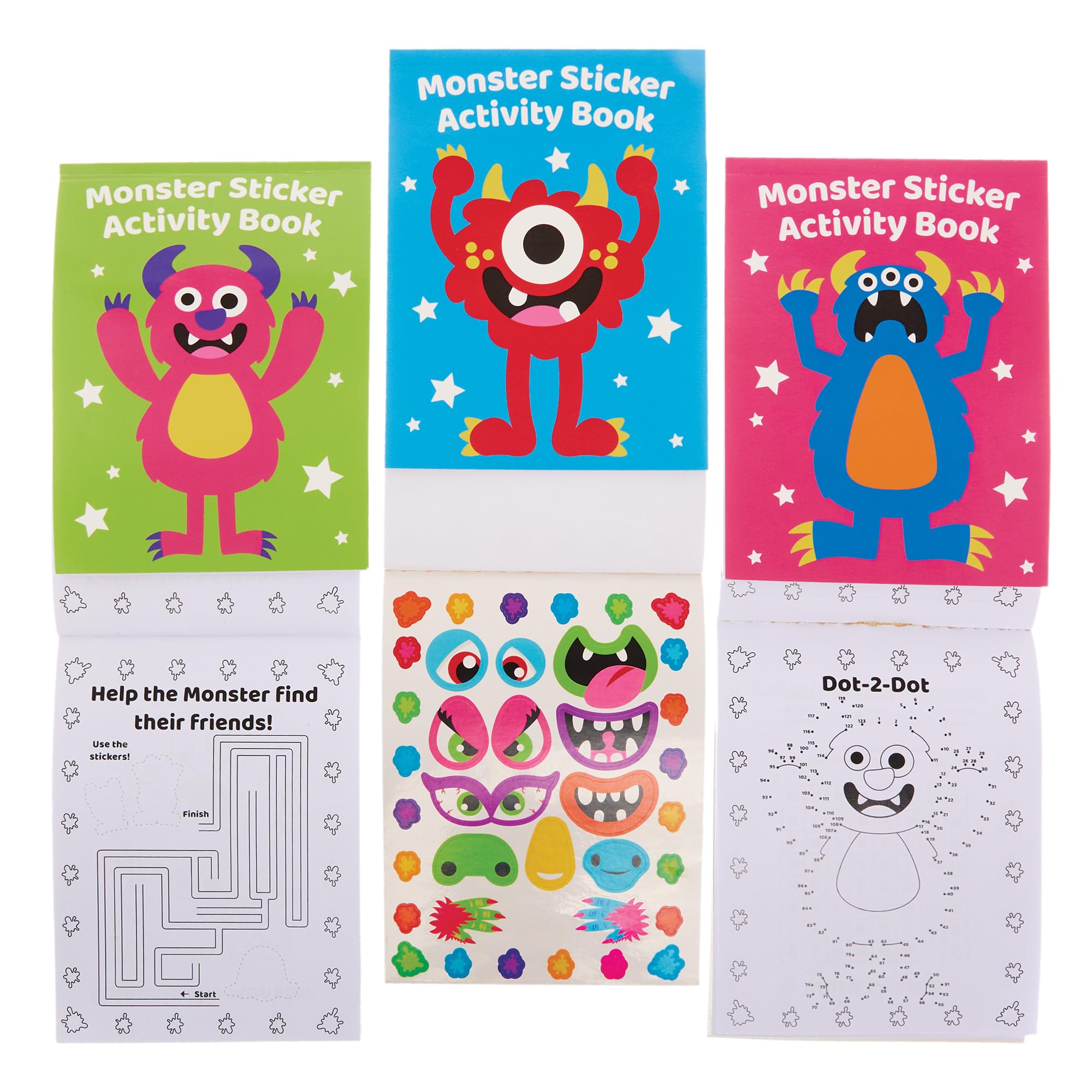 Baker Ross FX592 Monster Sticker Activity Books - Pack of 8, Entertaining Halloween Activity Books for Kids