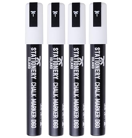 Stationery Island Kreidestifte D60 6mm Keilspitze – Kreidemarker Trocken Abwischbar Weiß 4er Set