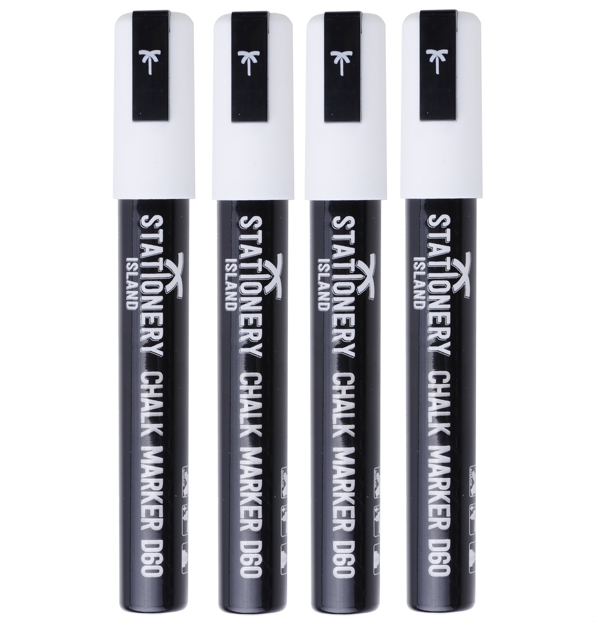 STATIONERY ISLAND Liquid Chalk Pens Marker White for blackboard Erasable Chalk Marker Pens Wipeable for Chalkboard, Window, Glass, Signs and mirror - 6mm Chisel Nibs (White Pack of 4)