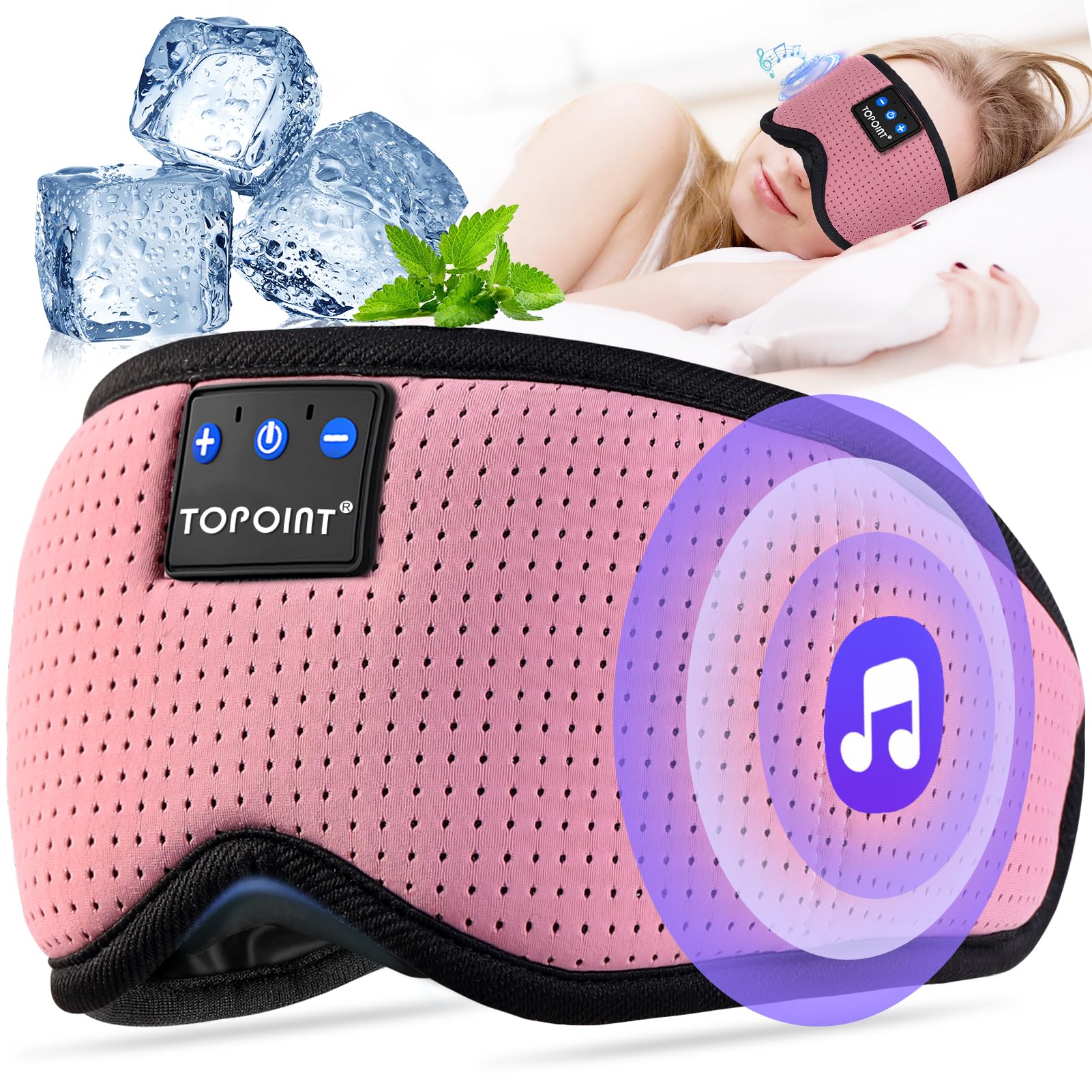 Photo 1 of TOPOINT Sleep Mask with Bluetooth Headphones, Breathable Silk Eye Mask for Sleeping Men Women, Bluetooth Sleep Mask Blackout with Speakers, Microphone Handsfree, USB C for Travel Meditation Gifts