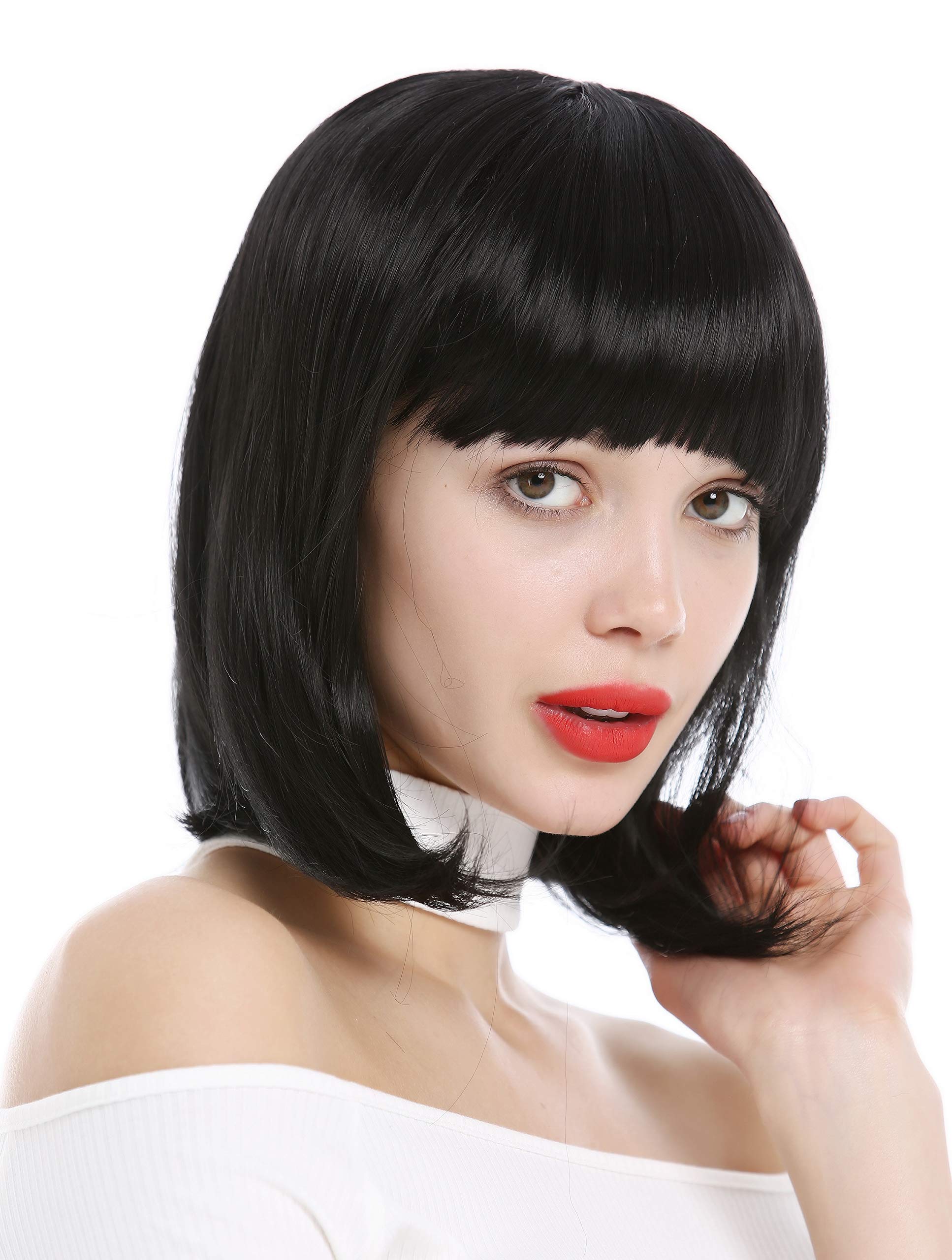 WIG ME UP - YZF-4375-1B Lady wig short Longbob wide bangs fringe straight sleek but curved tips black