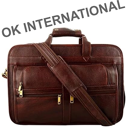 O.K. International Leather Bag for Laptop (Brown, Medium)