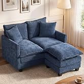 MUDANT 50'' L-Shape Loveseat Sofa with 22" Ottoman, 2 Seat 27" Deep Cloud Couch with 2 Washable Pillows for Small Space Apartment Office Living Room Bedroom, Blue